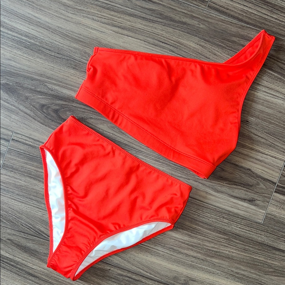 PINK Victoria's Secret Sport Active Red One Shoulder High Rise Bikini
